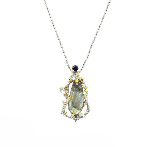 Handmade 925 silver necklace with labradorite, blue topaz and sapphire — one of a kind, Goldlip Thailand