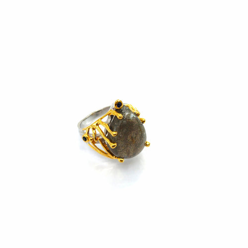 Handmade 925 silver ring with labradorite and blue sapphire — one of a kind, Goldlip Thailand