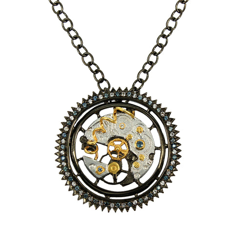 Handmade 925 silver steampunk necklace with blue topaz and sapphire — Goldlip Thailand