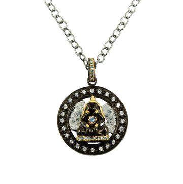 SteamPunk - 925 Sterling Silver Necklace, Decorated with Blue Topaz and Sapphires, Plated with 3 Micron 22K Yellow Gold and White/Black Rhodium