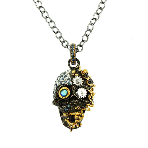 Handmade 925 silver steampunk necklace with blue topaz and sapphire III — Goldlip Thailand