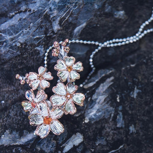 Fern & Leaf Orange Sapphire Floral Necklace in 925 sterling silver, Goldlip Jewelry