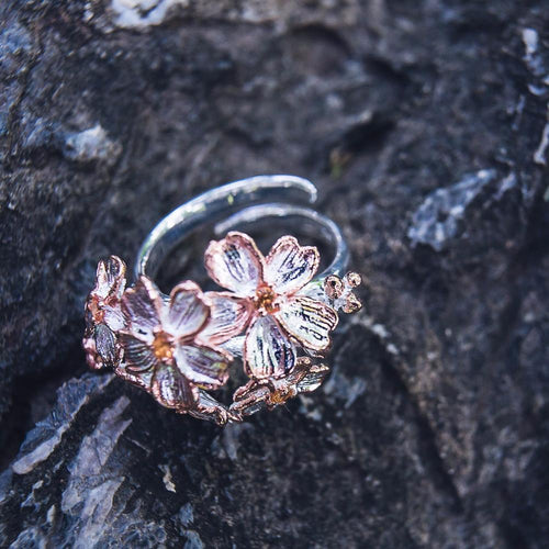 Fern & Leaf Orange Sapphire Floral Ring in 925 sterling silver, Goldlip Jewelry