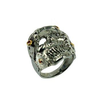 SteamPunk - 925 Sterling Silver Ring, Decorated with Orange Sapphires, Plated with 3 Micron 22K Yellow Gold and Grey Ruthenium