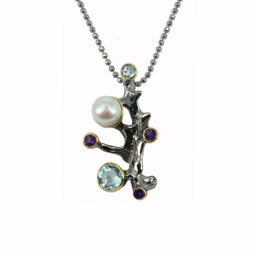 Coral Love Flemma Blue Topaz Amethyst Necklace in 925 sterling silver, Goldlip Jewelry