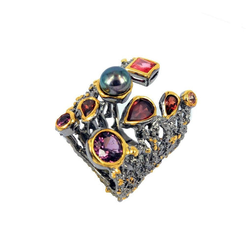 Alice Amethyst Garnet Sapphire Pearl Ring in 925 sterling silver, Goldlip Jewelry