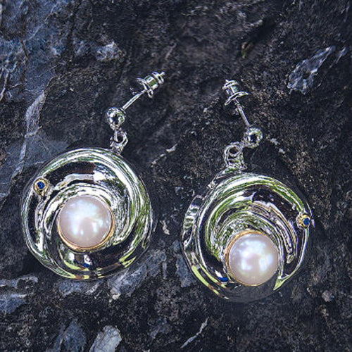 Aqua Pearl Blue Sapphire Earrings in 925 sterling silver, Goldlip Jewelry