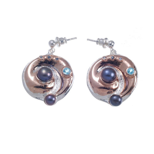 Aqua Black Pearl Blue Topaz Sapphire Earrings in 925 sterling silver, Goldlip Jewelry