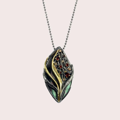 Aqua Tahitian Pearl Garnet Citrine Necklace in 925 sterling silver, Goldlip Jewelry