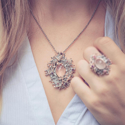 Coral Love Tierra Rose Quartz Necklace in 925 sterling silver, Goldlip Jewelry