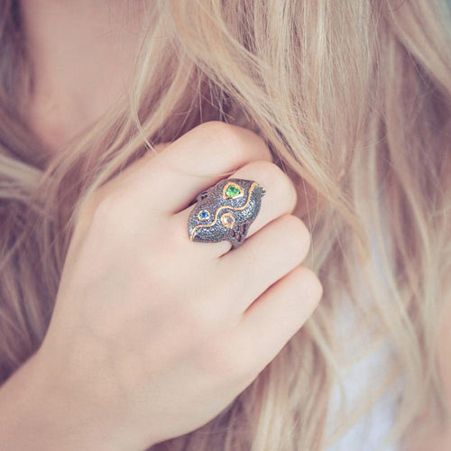 Alice Peridot Blue Topaz Citrine Ring in 925 sterling silver, Goldlip Jewelry