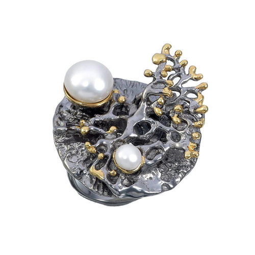 Aqua White Pearl Ring Gold in 925 sterling silver, Goldlip Jewelry