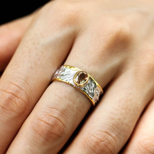 Classic Champagne Tourmaline Ring in 925 sterling silver, Goldlip Jewelry