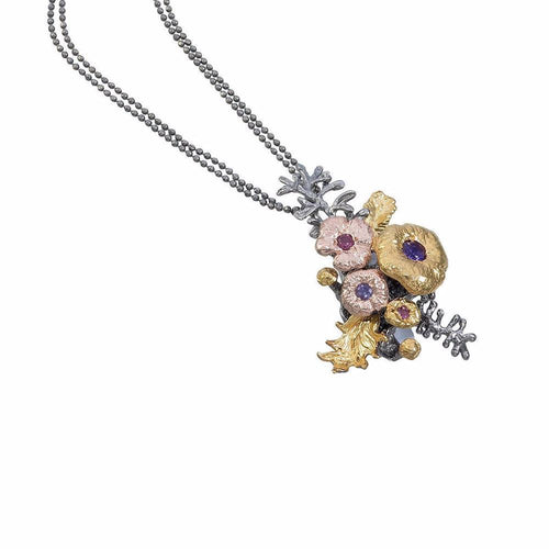 Fern & Leaf Amethyst Garnet Necklace in 925 sterling silver, Goldlip Jewelry