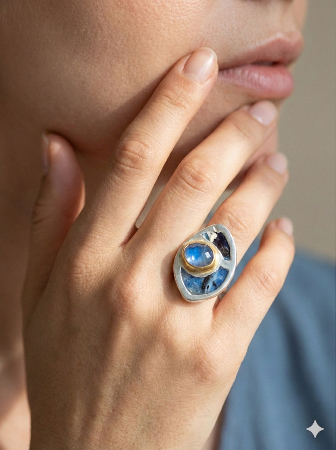 Electroforming – 925 Sterling Silver Ring, Decorated with Kyanite and Spectrolite