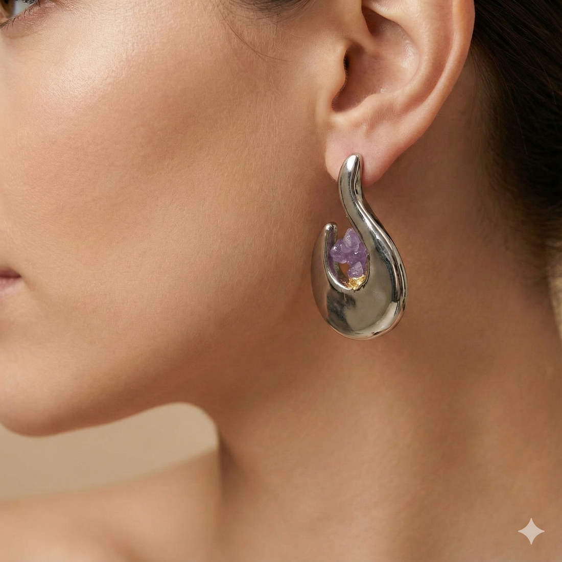 Electroforming – 925 Sterling Silver Stud Earrings, Decorated with Manakara Grape Agate