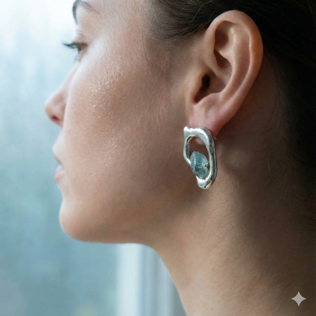 Electroforming – 925 Sterling Silver Ring, Decorated with Square Spectrolite Cabochon and Gold Accents