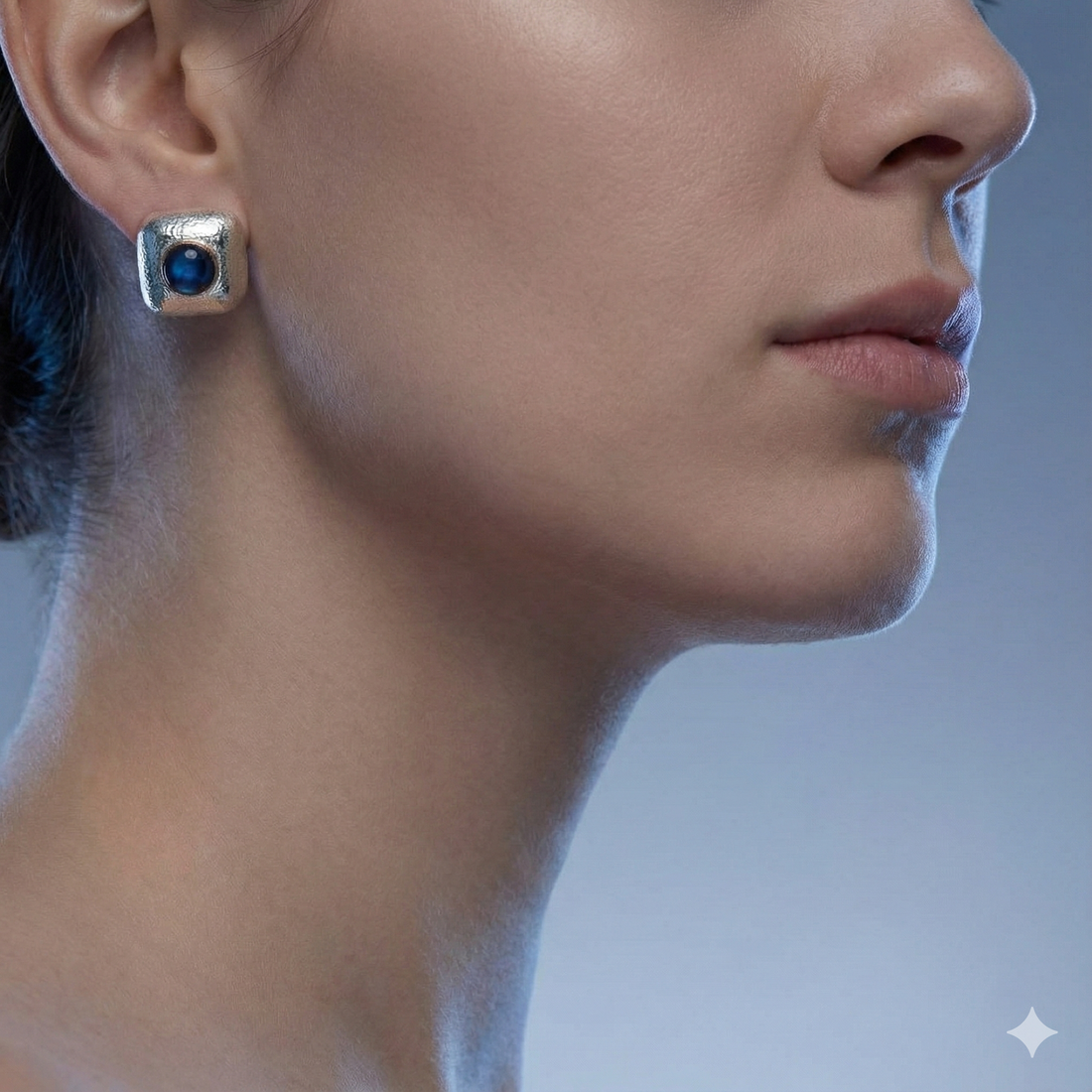 Electroforming - 925 Sterling Silver Stud Earrings, Decorated with Spectrolite Cabochons