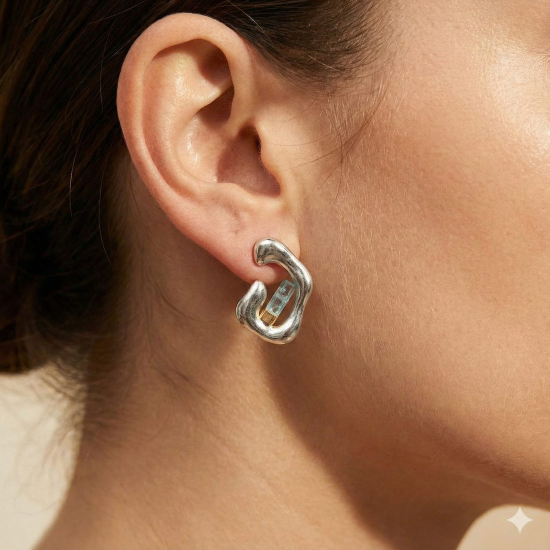 Electroforming – 925 Sterling Silver Stud Earrings with Raw Aquamarine