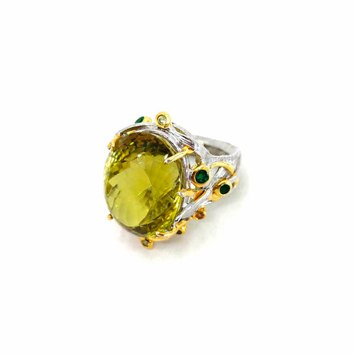 Handmade 925 silver ring with green amethyst, emerald and peridot — one of a kind, Goldlip Thailand
