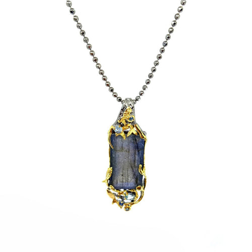 Handmade 925 silver necklace with labradorite, blue topaz and sapphire — one of a kind, Goldlip Thailand