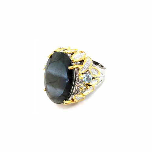 Handmade 925 silver ring with labradorite and blue topaz — one of a kind, Goldlip Thailand