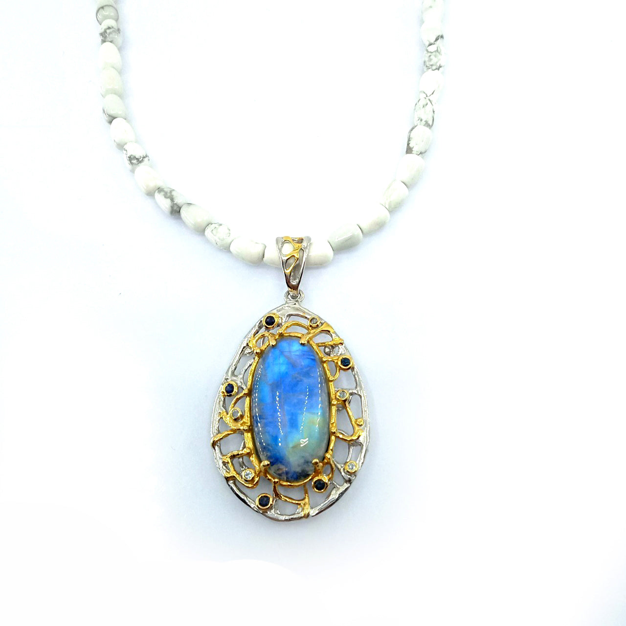One Of A Kind Spectrolite Blue Topaz Blue Sapphire And Howlite Bead Necklaces