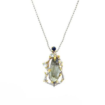 One Of A Kind Labradorite Blue Topaz Blue Sapphire And Silver Chain Necklaces