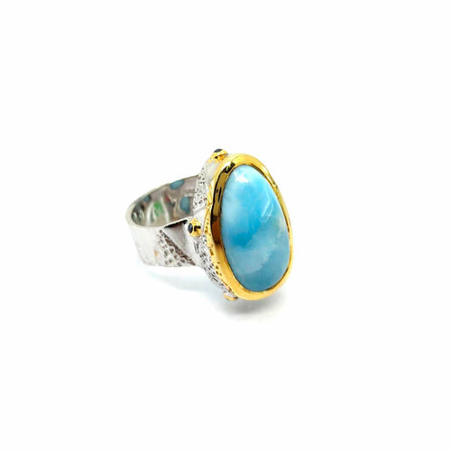 Handmade 925 silver ring with larimar and blue sapphire — one of a kind, Goldlip Thailand