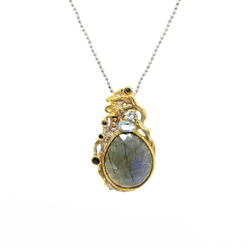 Handmade 925 silver necklace with labradorite, blue topaz and sapphire — one of a kind, Goldlip Thailand