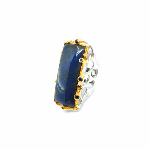 Handmade 925 silver ring with labradorite and blue sapphire — one of a kind, Goldlip Thailand
