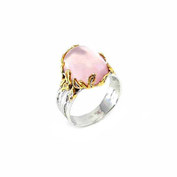 แหวน Alice เงิน 925 ทำมือ ประดับโรสควอตซ์ ชุบทอง — Goldlip Thailand