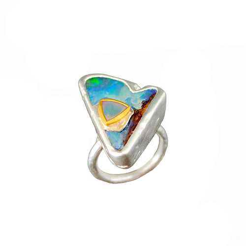 Handmade electroformed 925 silver ring with boulder opal and Ethiopian opal — Goldlip Thailand