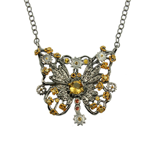 Handmade 925 silver steampunk necklace with citrine and sapphire — Goldlip Thailand