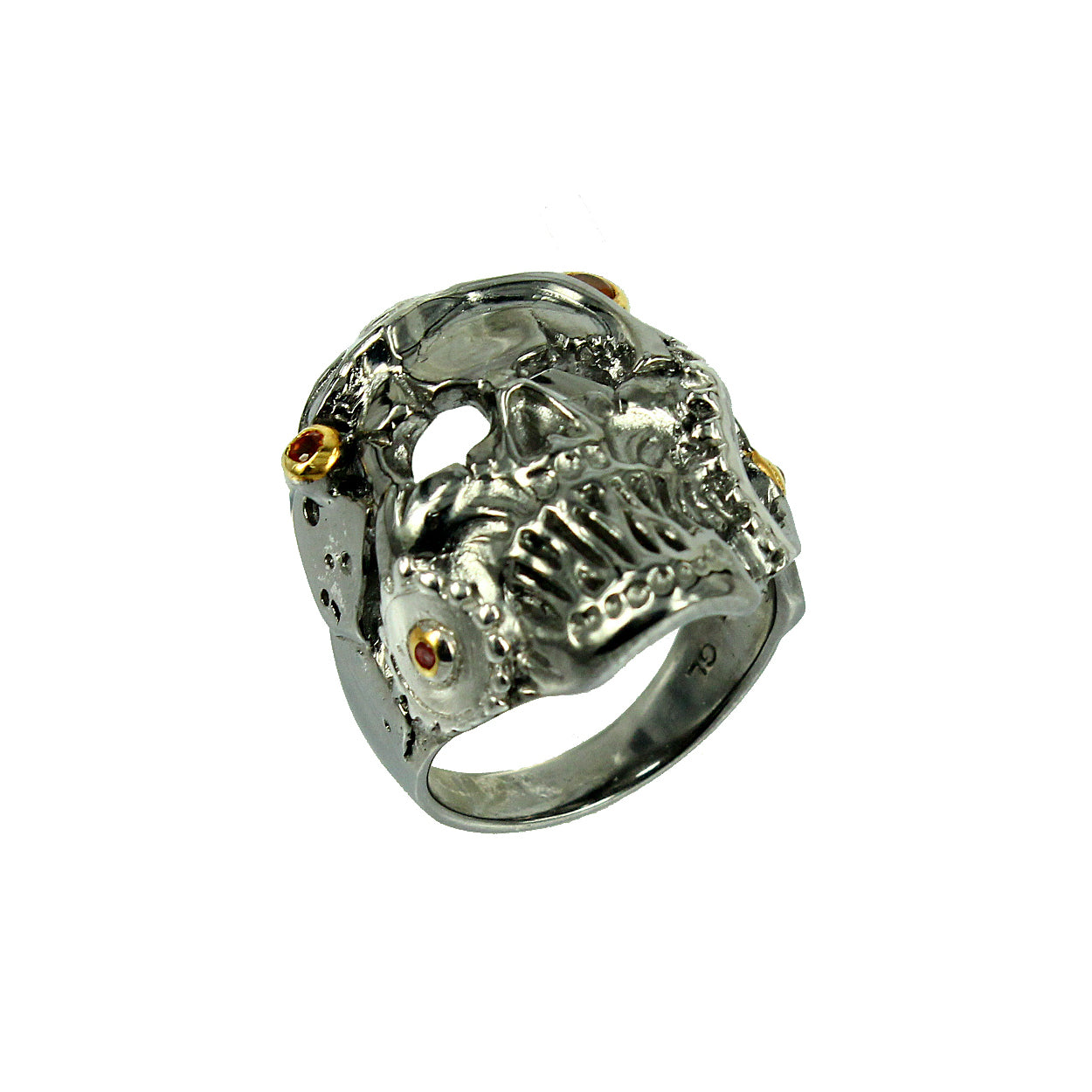 SteamPunk - 925 Sterling Silver Ring, Decorated with Orange Sapphires, Plated with 3 Micron 22K Yellow Gold and Grey Ruthenium
