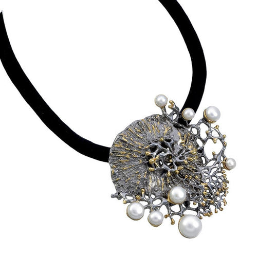 Aqua Black Pearl Pendant Gold in 925 sterling silver, Goldlip Jewelry