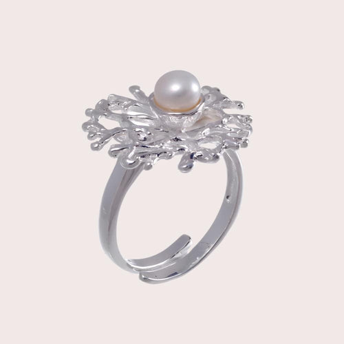 Aqua Coral Pearl Ring in 925 sterling silver, Goldlip Jewelry
