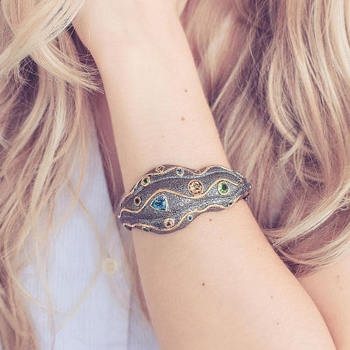 Alice Peridot Blue Topaz Citrine Bangle in 925 sterling silver, Goldlip Jewelry