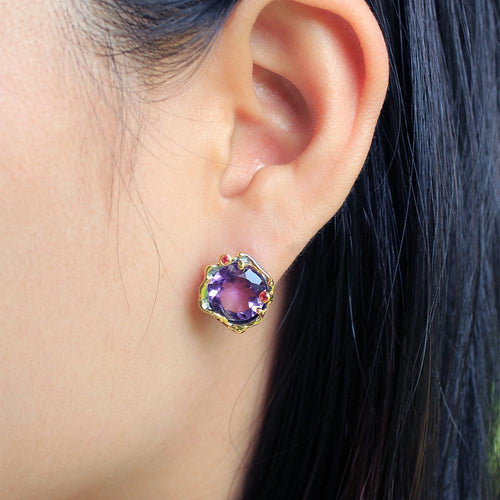 Alice Amethyst Red Sapphire Stud Earrings in 925 sterling silver, Goldlip Jewelry