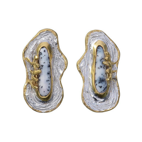 Opal Magic Dendritic Opal Long Earrings in 925 sterling silver, Goldlip Jewelry