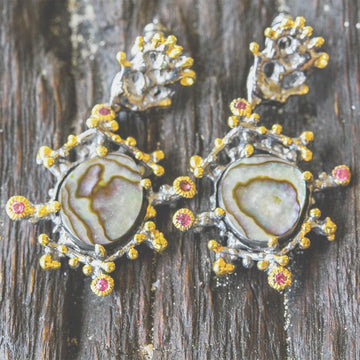 Coral Love Tierra Abulón Verde Earrings-Earrings-AdiOre Jewels