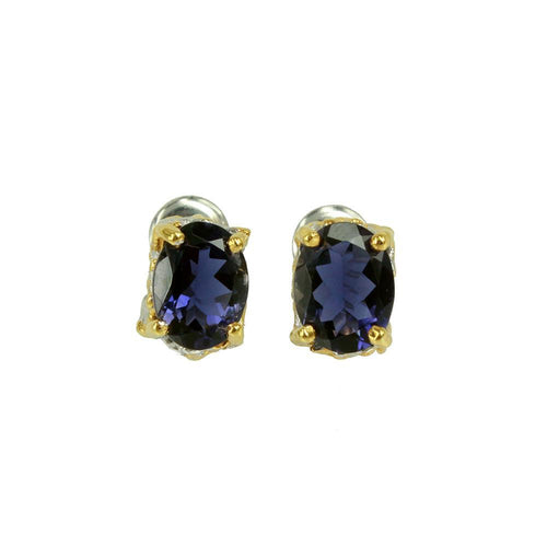 Classic Iolite Stud Earrings in 925 sterling silver, Goldlip Jewelry