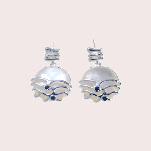 Aqua Mother of Pearl Sapphire Earrings in 925 sterling silver, Goldlip Jewelry