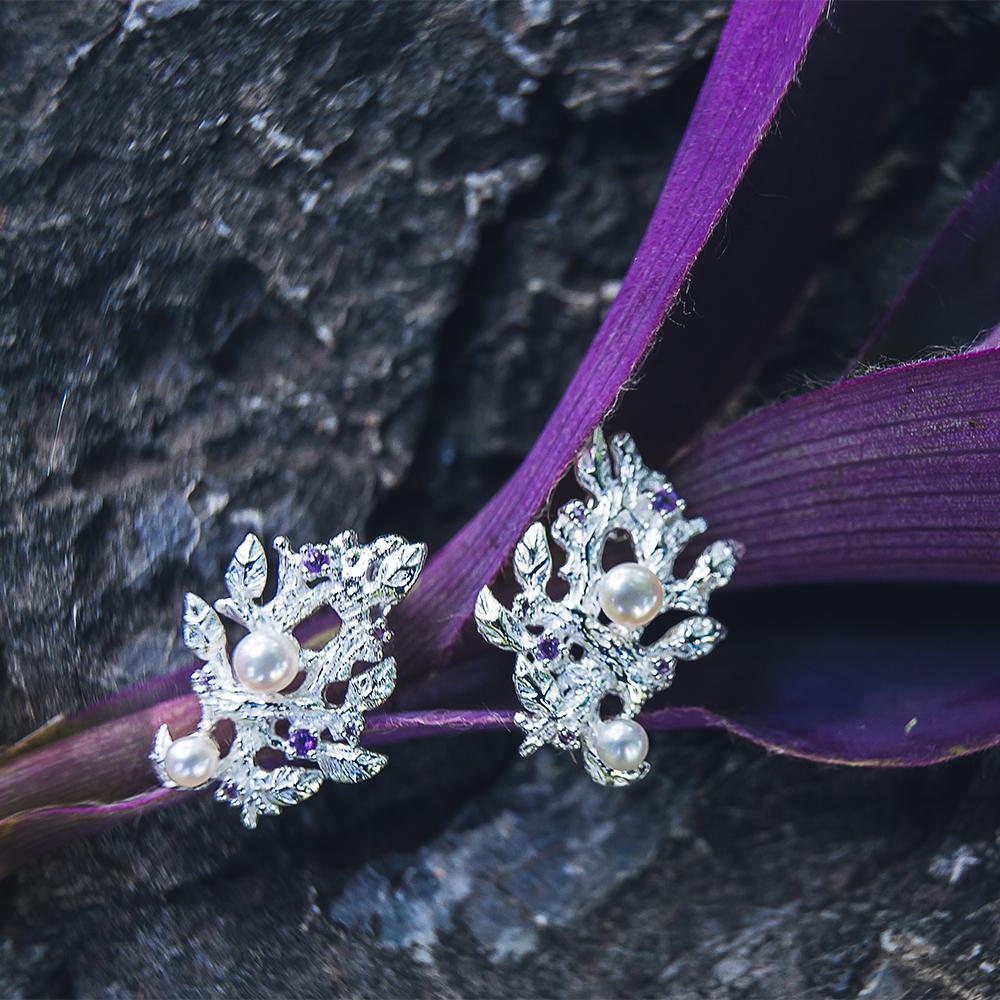Fern & Leaf Tierra Perla Earrings-Earrings-AdiOre Jewels