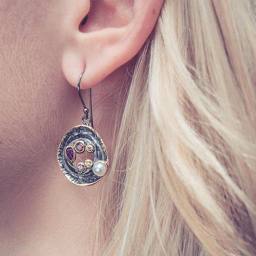 Alice Garnet Amethyst Pearl Sapphire Hook Earrings in 925 sterling silver, Goldlip Jewelry