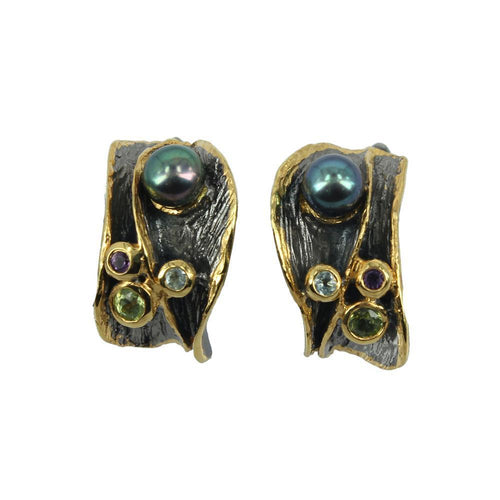 Alice Amethyst Blue Topaz Peridot Pearl Earrings in 925 sterling silver, Goldlip Jewelry