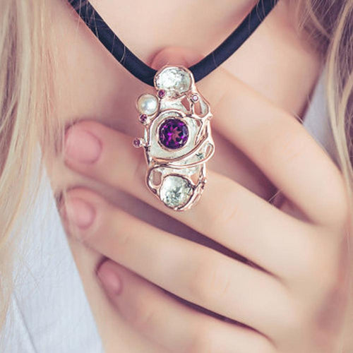 Alice Amethyst Garnet Pearl Pendant in 925 sterling silver, Goldlip Jewelry