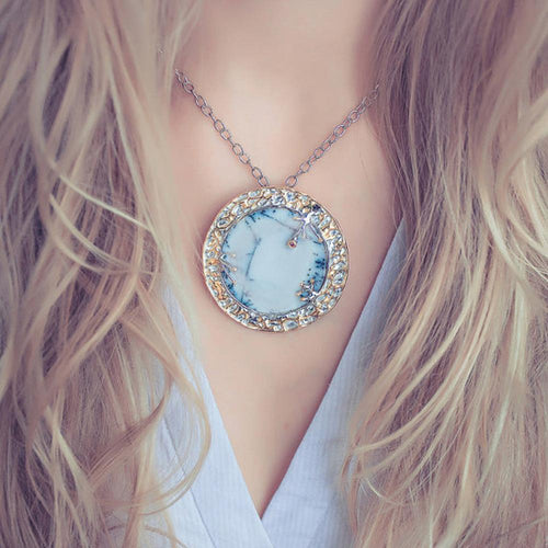 Opal Magic Dendritic Opal Sapphire Pendant in 925 sterling silver, Goldlip Jewelry