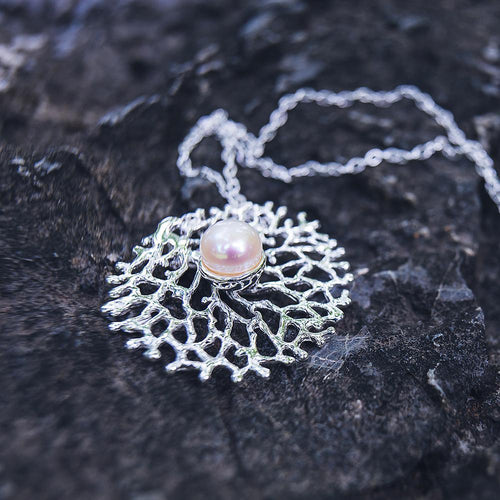 Aqua Coral Tree Pearl Pendant in 925 sterling silver, Goldlip Jewelry