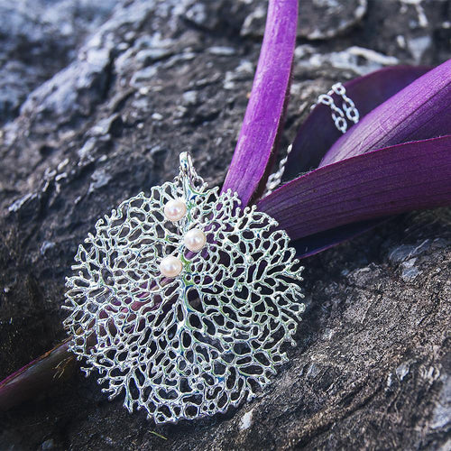Aqua Tree of Life Pearl Pendant in 925 sterling silver, Goldlip Jewelry